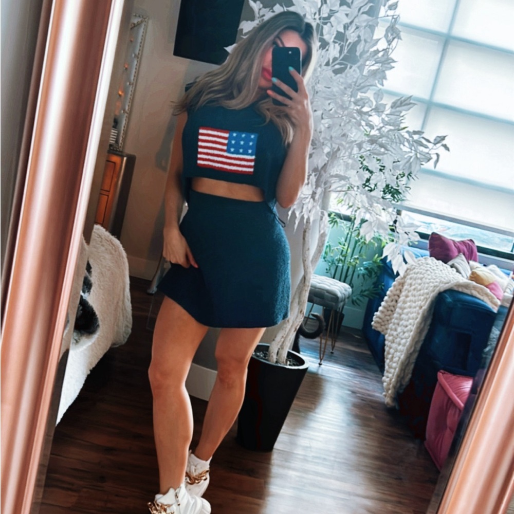 4th of July USA knit skirt set